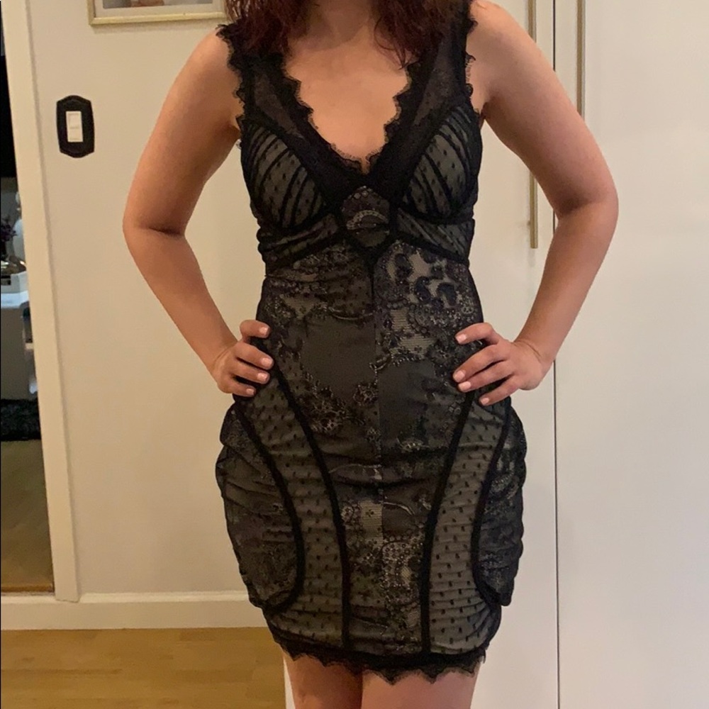 BEBE - black and Nude lace dress